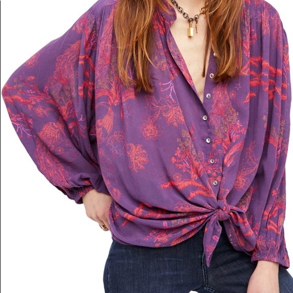 Free People Tops - Free People Metallic Blooms Button Down Blouse